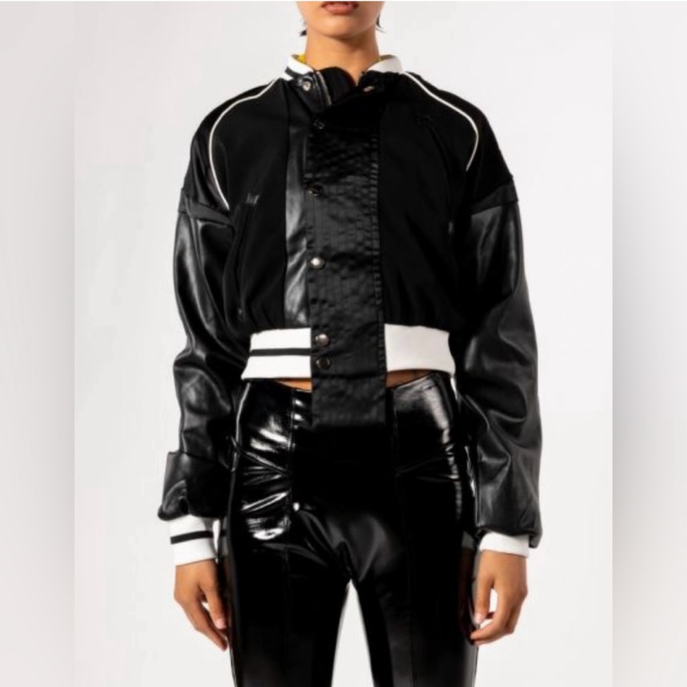 Azalea Wang Black Runner Crop Varsity Bomber Jacket